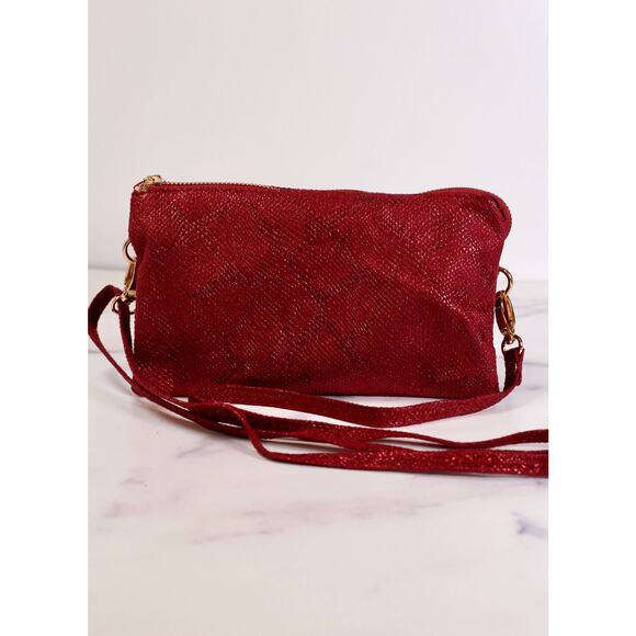 Liz 3 Compartment Crossbody Bag Metallic Crimson - Picture 3 of 6